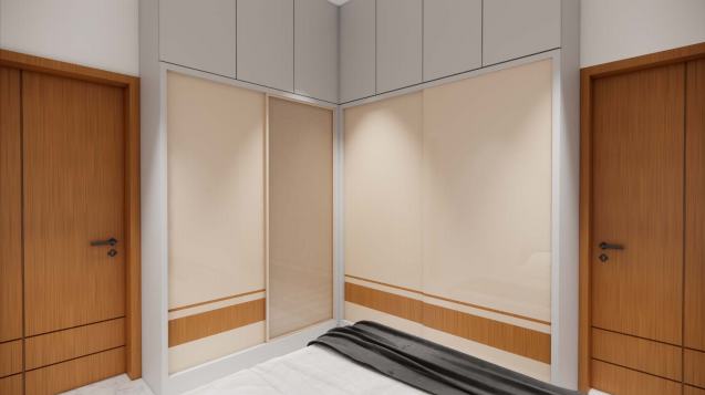 Contemporary residence — corner L-shaped wardrobe