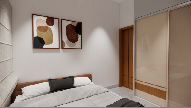 Contemporary residence — bedroom with abstract wall art