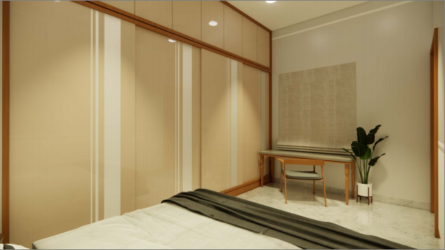 Contemporary residence — wardrobe and desk corner in master suite