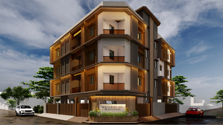 Southern Arc Developers residential building — twilight corner
